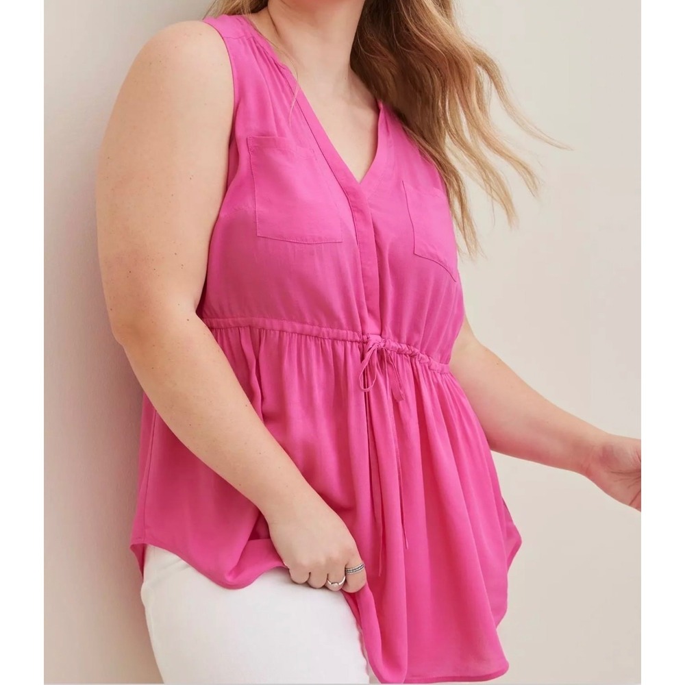 Torrid Womens Shirt Size 0 XL Pink Babydoll Poplin Tunic Tank Boho Dopamine Soft